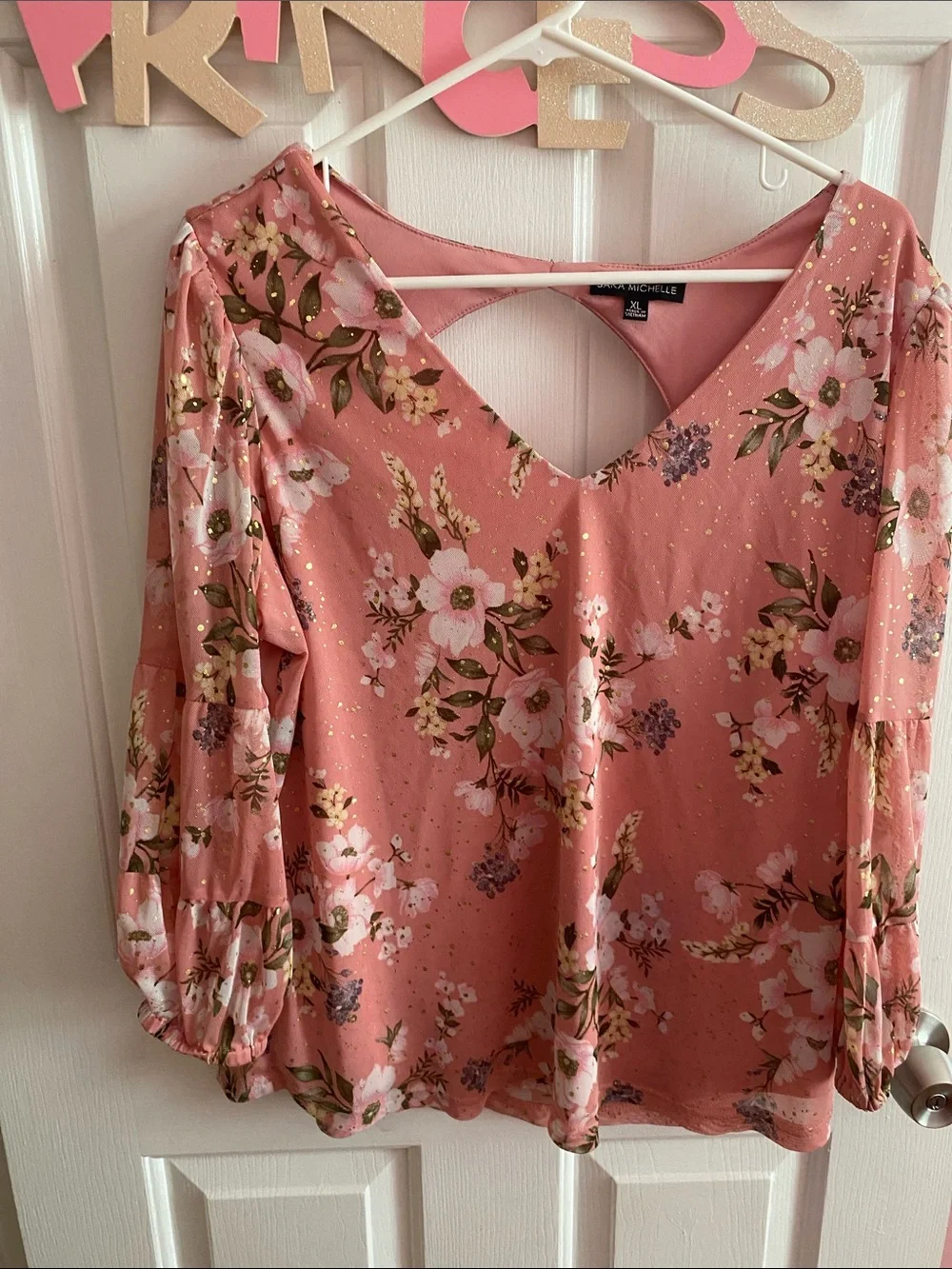 Sara Michelle Dusty Rose Floral V-Neck Long Sleeve Blouse